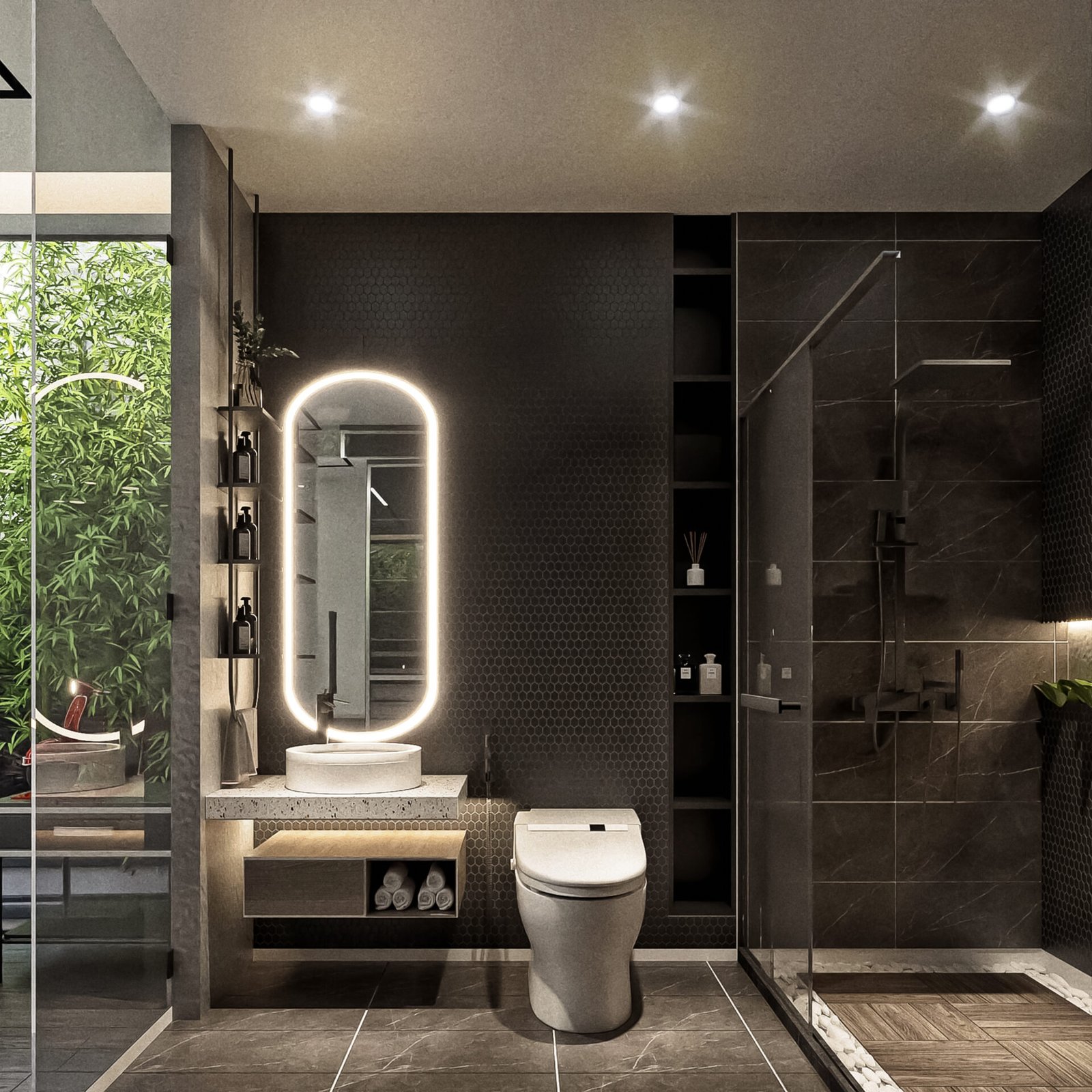 Bathroom decor ideas category - warm arched bathroom nook