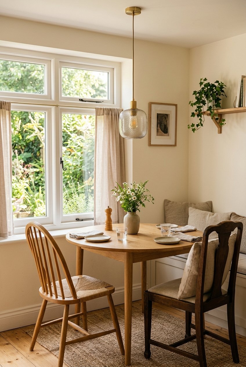Small defined dining nook with a round table in an apartment