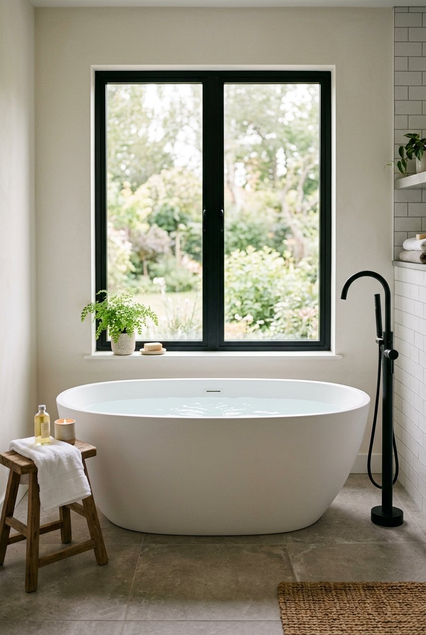 Freestanding soaking tub as a focal point in a luxury bathroom