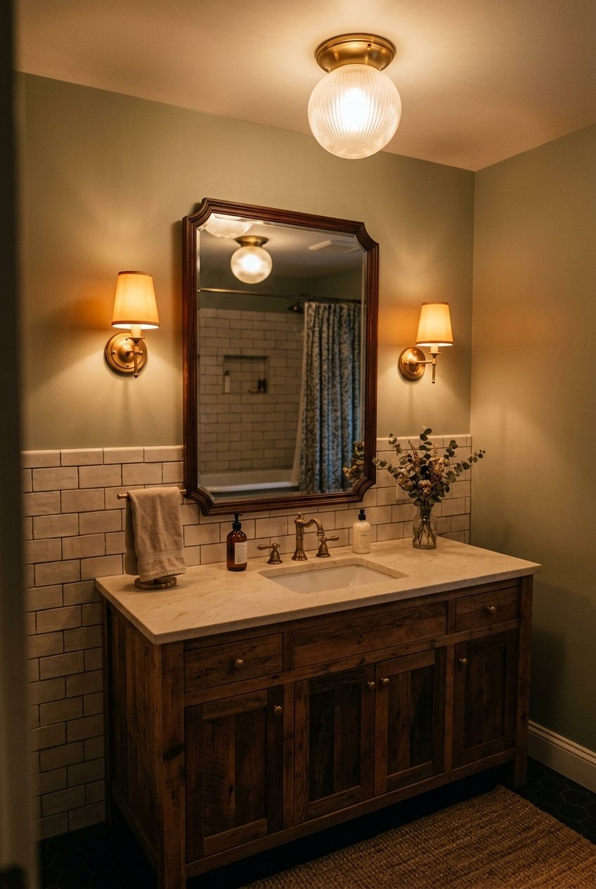 Layered warm lighting design in a luxury bathroom