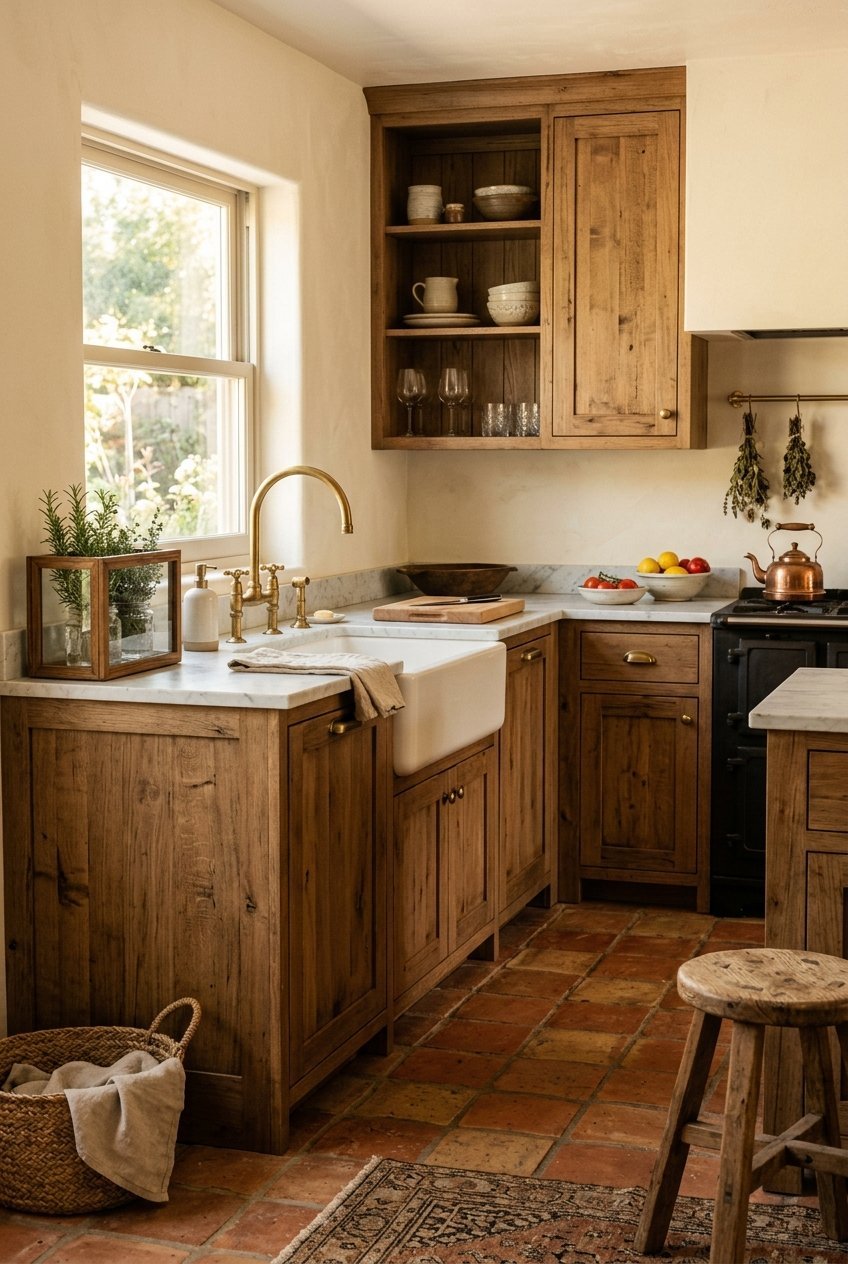Warm terracotta tile flooring in a kitchen