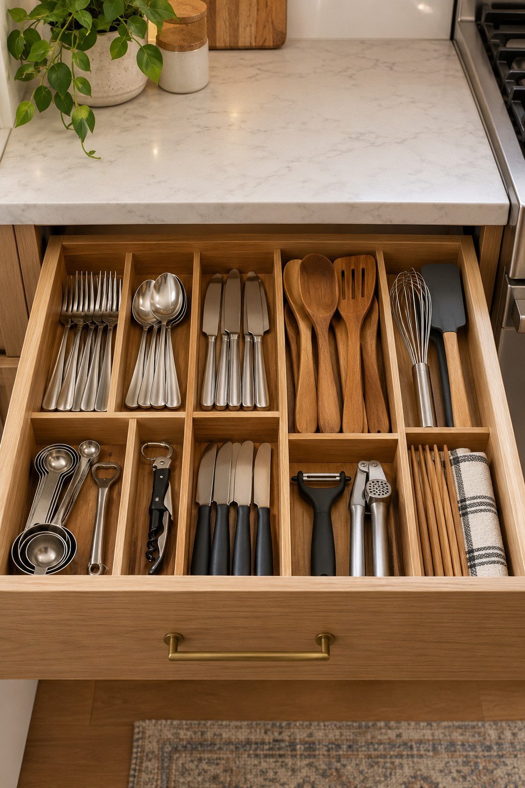 Drawer dividers organizing kitchen utensils neatly