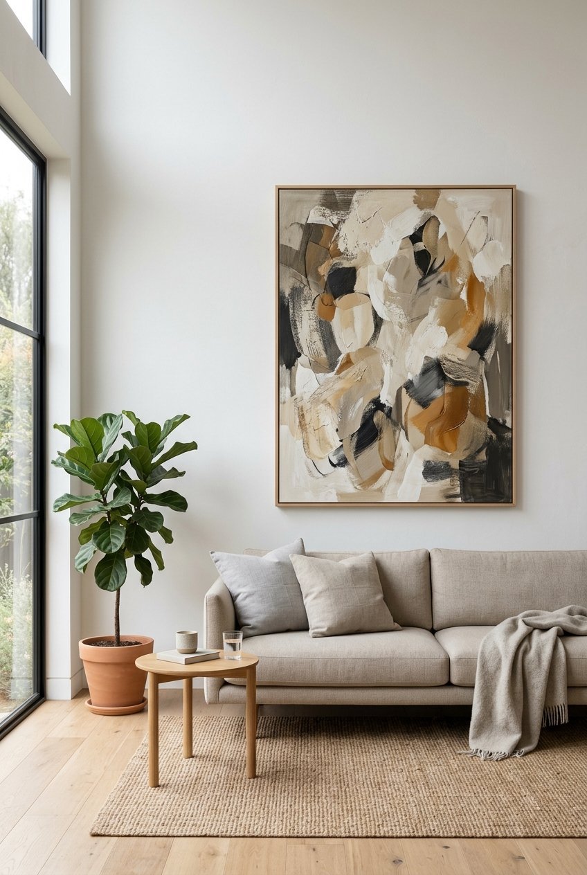 Single statement art piece in a minimalist living room
